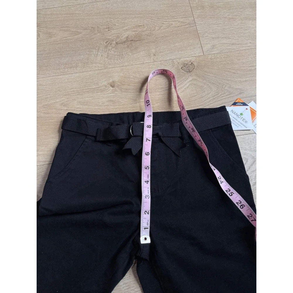 NWT Kid Girls Gymboree nanotex uniform‎ black bow belted chino shorts size 8